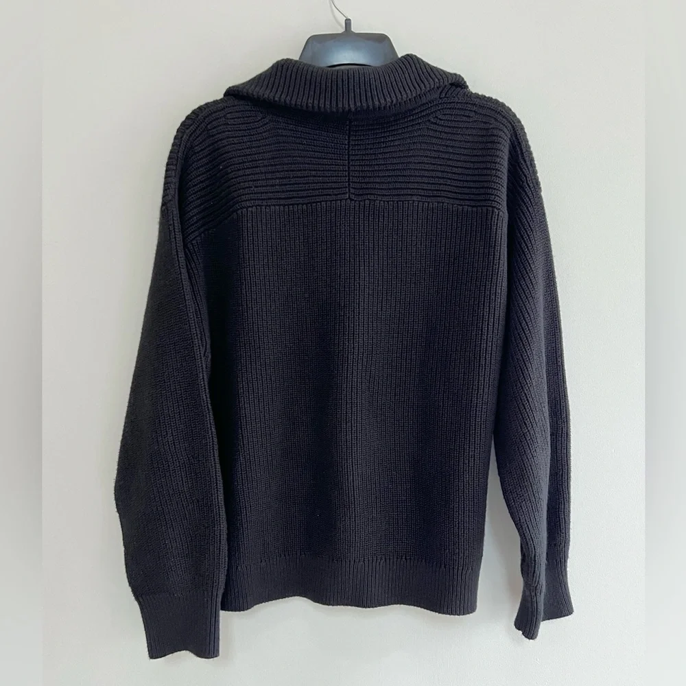 Everlane Half-Zip in Everyday Organic Cotton Knit Sweater in Black, size S